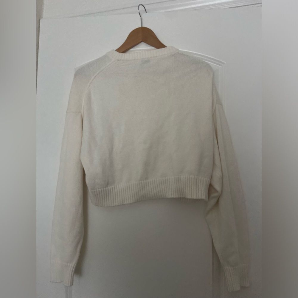 Aritzia Sunday Best Peggy Cropped Knitted White Sweater Sz S cotton cashmere - Picture 13 of 16